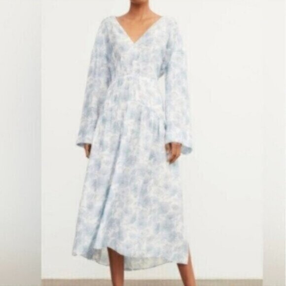 Vince Dahlia Long Sleeve Double V Neck Cut Out Back Dress - Picture 3 of 14